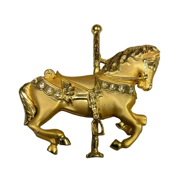 Vintage 80s Gold tone Carousel with Horse and Rhinestones and AVON Gold tone Noa - Picture 2 of 5